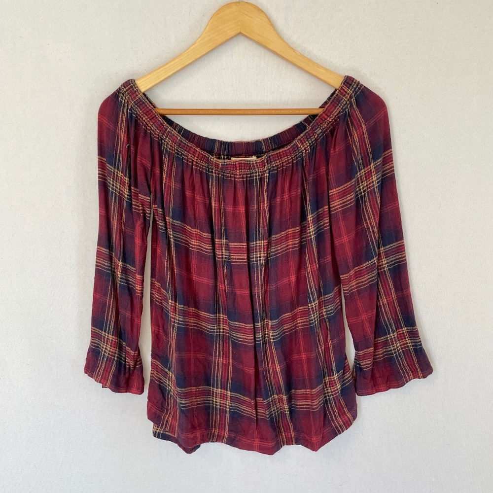 CLOTH & STONE Women’s Small Homestead Pink Plaid Off The Shoulder Top